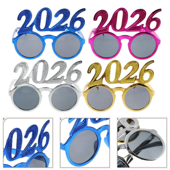 HONMEET 4-Pack 2026 New Year Party Sunglasses Assorted Colors Stylish Graduation Eyewear for Celebration