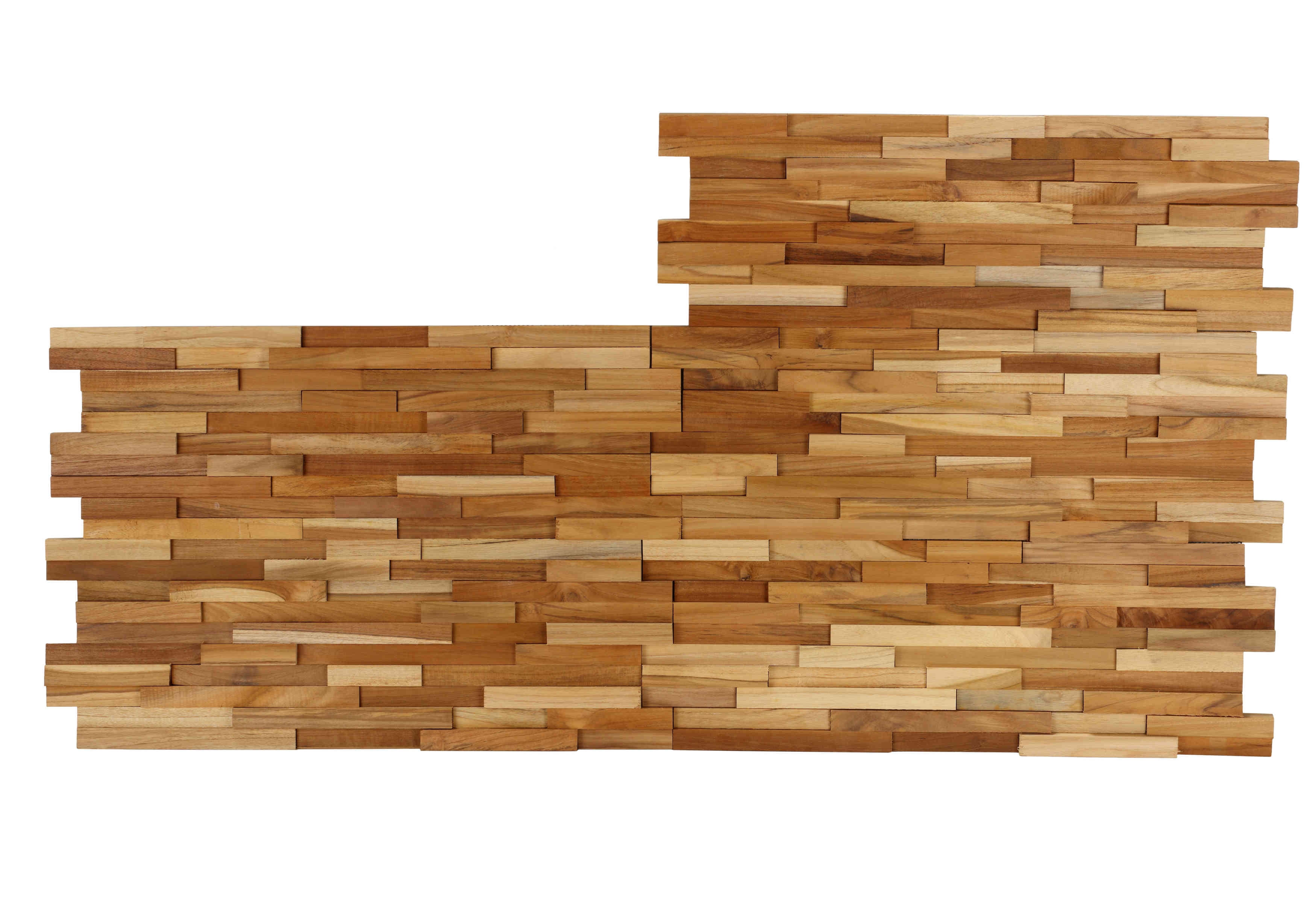 Bare Decor EZ-Wall 3D Mosaic Tile in Solid Teak Wood, Set of 10 Natural Finish Tiles