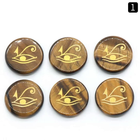 HOOUN 7pcs Tiger Eye Crystal Stone Round Carved Eye Seven Chakra Energy Reiki Healing