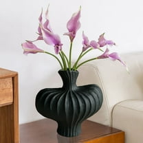 Elainilye Vase Decor, 8 Inch Faux Glossy Plastic Flower Arrangement Piece, Tabletop Centerpiece for Bookshelf Dried Botanicals Home Accent, Black