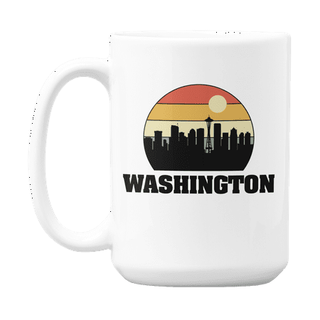 

Vintage Washington State Skyline Silhouette White Ceramic Coffee & Tea Mug (15oz)