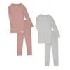 Sleep On It 4-Piece 100% Organic Cotton Rib Knit Pajama Sets for Boys & Girls, Pink & Gray, Size 8