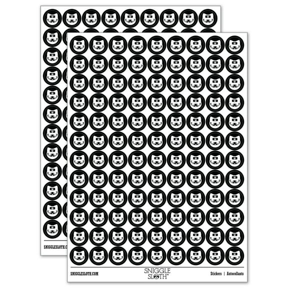 Ninja Cat Shinobi Neko 200  Round Stickers - Black - Gloss Finish - 0.50" Size
