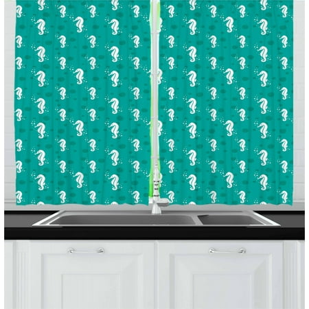 Seahorse Curtains 2 Panels Set Ocean Themed Figures Marine