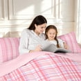 thumbnail image 4 of Manfei Geometric Check Full Size Comforter Sets,Classic Plaid Theme Bedding Comforter Set,Pink,Pink Reversible,3pcs,1 Comforter and 2 Pillowcases,3pcs,1 Comforter and 2 Pillowcases, 4 of 7