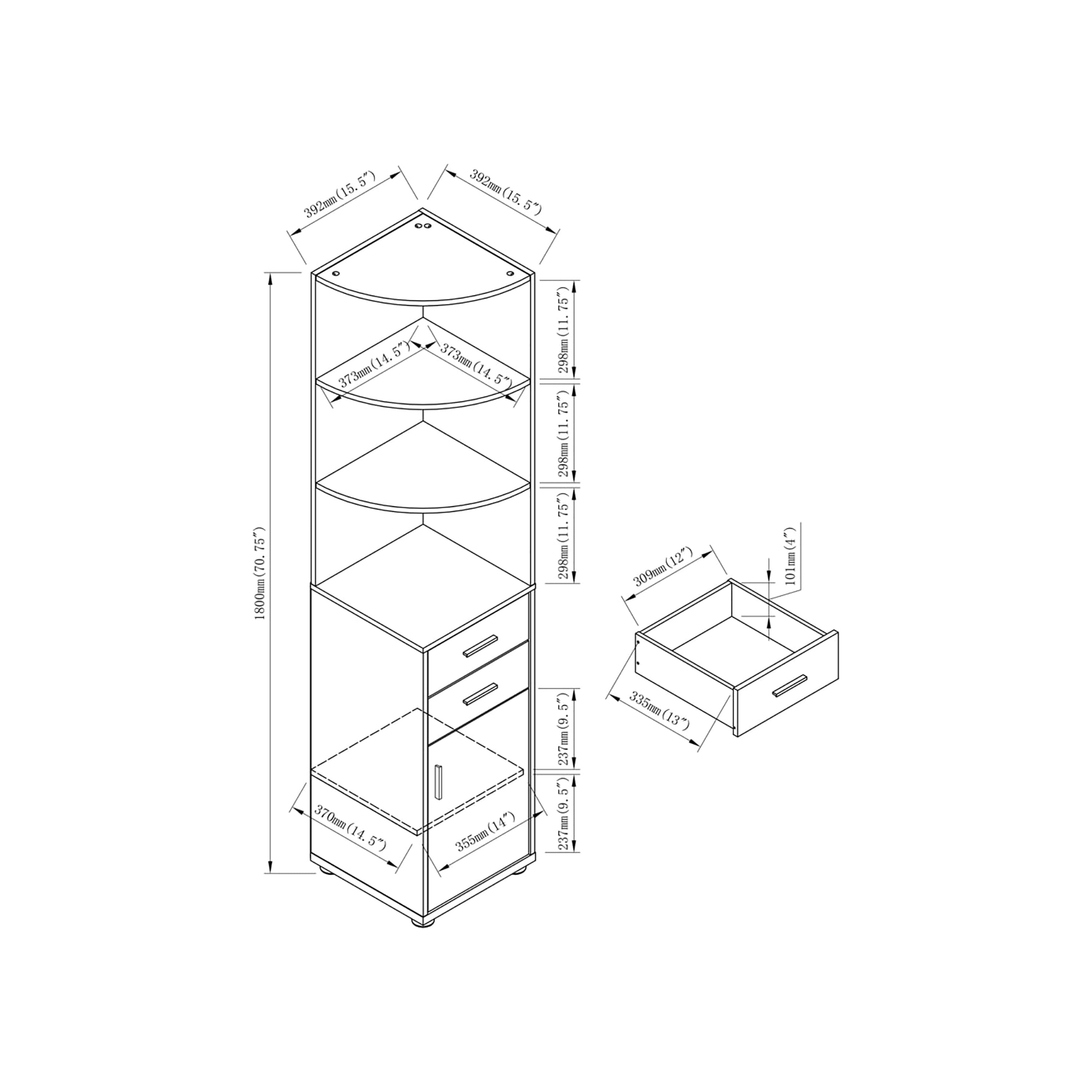 Furniture of America Study Modern Corner Bookcase, White Oak