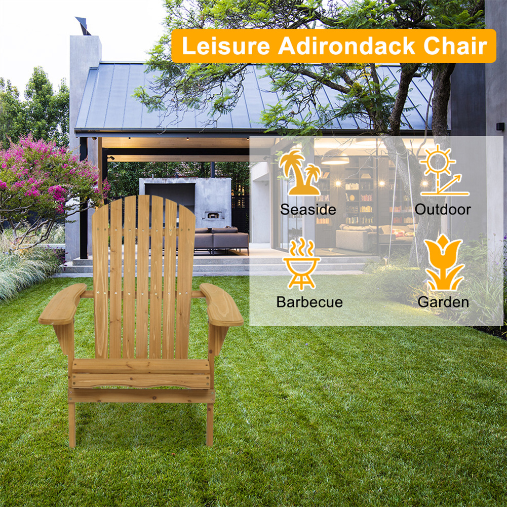 Cfowner Folding Adirondack Chair, Outdoor Wooden Accent Furniture Fire Pit Lounge Chairs for Yard, Garden, Patio w/Natural Finish - image 4 of 7