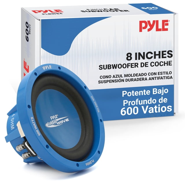 Bocina Subwoofer de 8" para Coche Pyle, 600 Watts de Potencia, Cono de Polipropileno Azul, Doble Bobina de Voz (DVC) de 4 Ohms, para Auto, Carro, Lancha y Casas Rodantes, Modelo PLBW84