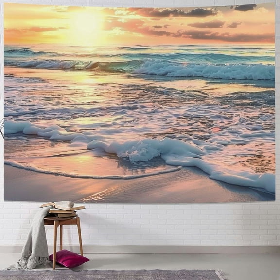 Fenyluxe  Beach Sunrise Wave Tropical Coastal Ocean Scene Beachy Tapestry Wall Hanging Sunset Hawaiian Wall Decor Summer Sea Seaside Seashore Skyline for Bedroom Dorm Living Room 40x30inch