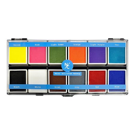 Narrative Cosmetics Primary Colors 12-Pan Palette - Vibrant Water-Activated Makeup for Face & Body Painting - Ideal for Cosplay, Theater & Artistic Makeup Creations