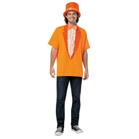 Orange and White Dumb and Dumber Llyod Inmate Shirt Men Adult Halloween Costume with Hat - Large