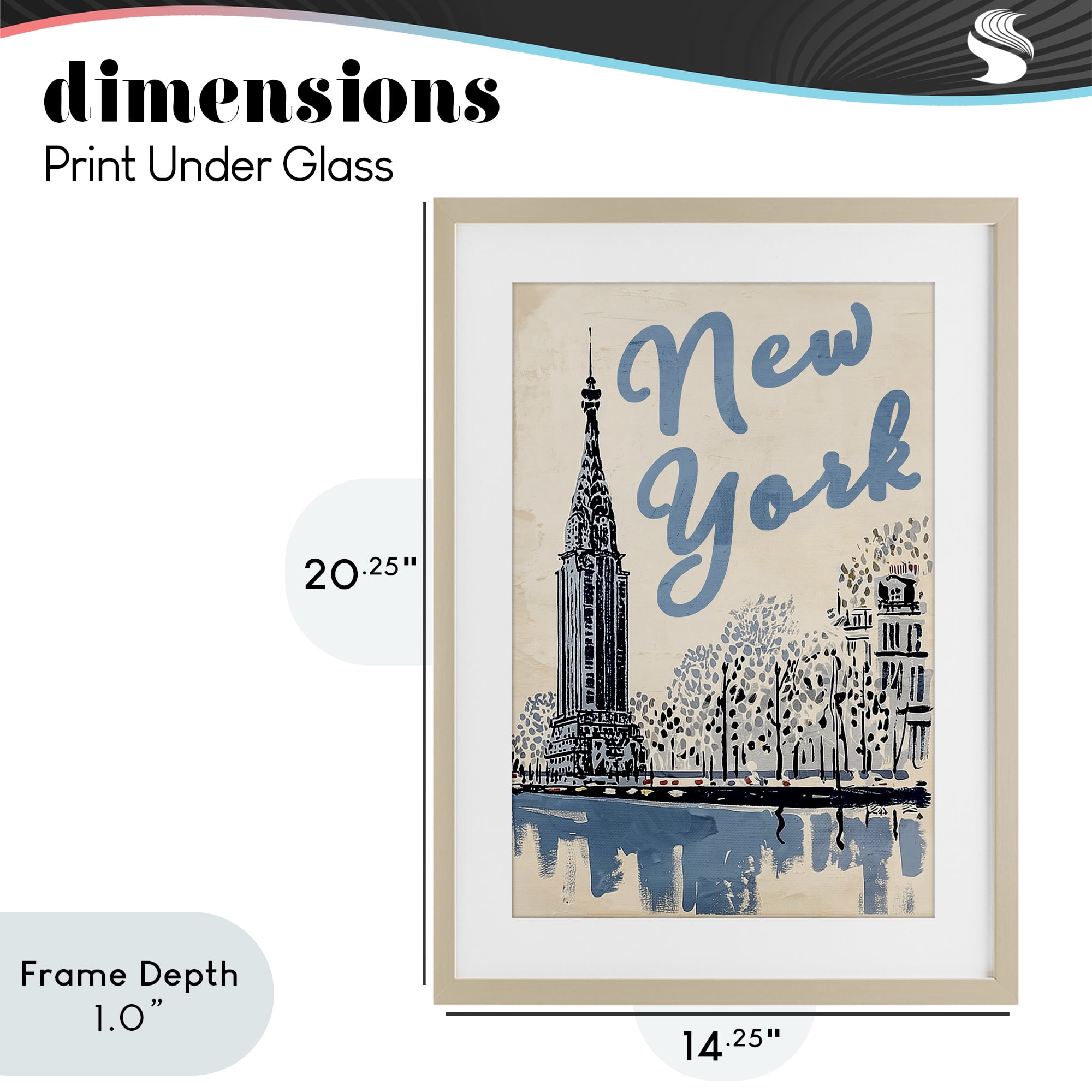 Stupell Industries Blue & Beige New York Travel Birch Framed Print Under Glass, design by Annabelle Hall