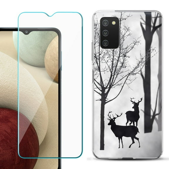 Slim-Fit TPU Fashion Phone Case for Samsung Galaxy A03s, with Tempered Glass Screen Protector, by OneToughShield ® - Forest Deer