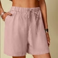 thumbnail image 2 of Jamsmile Womens Shorts Summer Solid Color Comfortable Wide Leg Drawstrings Elastic Waist Leisure Pants Loose Linen Hot Shorts, 2 of 5