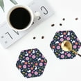 thumbnail image 4 of Rateoe Floral Rabbit Drawing Drink Coasters Set of 4 Leather Coasters Spill Protection for Table Desk,Durable and Non Slip Leather Coaster ,4 Inches Drink Mats-Hexagon, 4 of 6