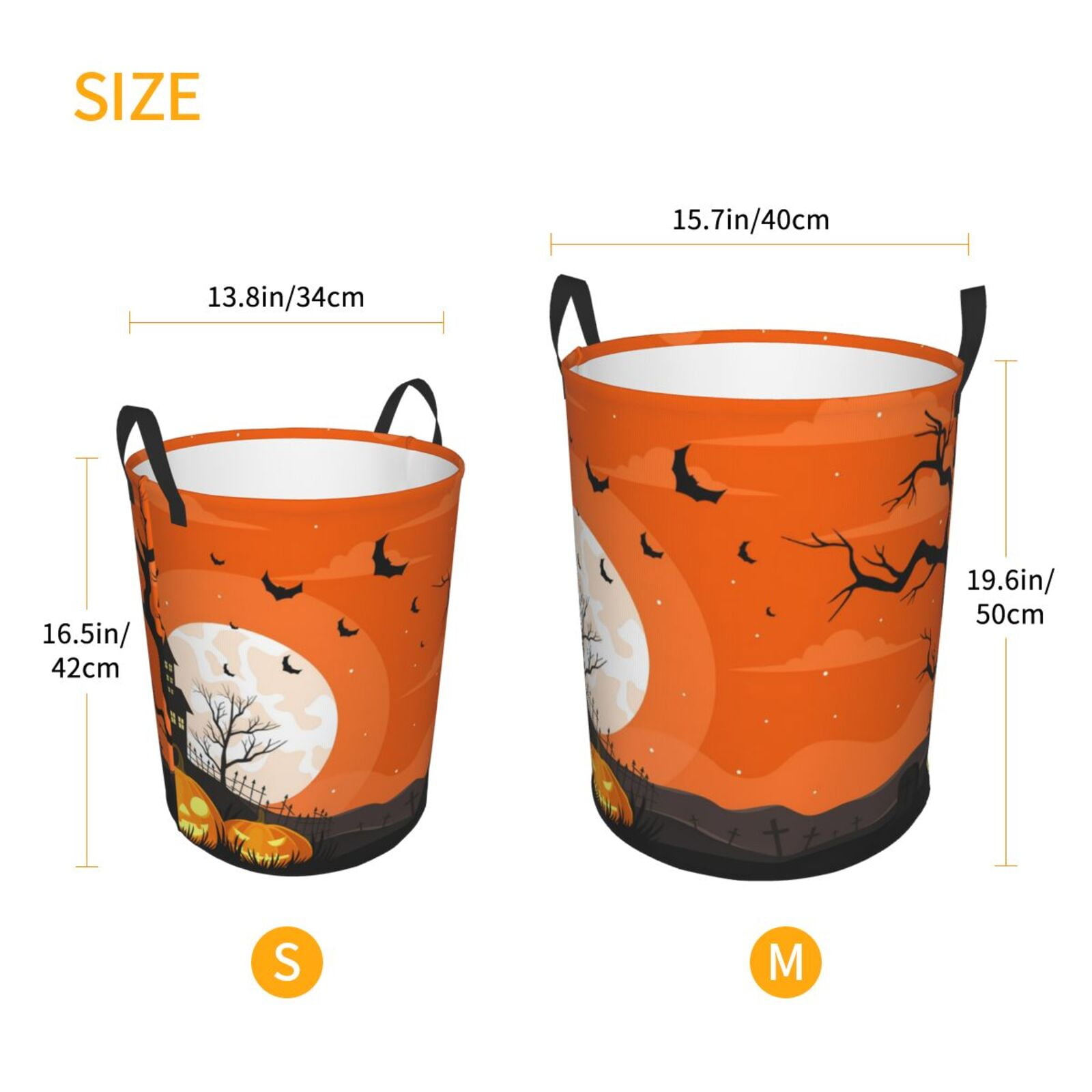 Large Laundry Basket with Handles - Halloween Orange Night Scene Kids Baby Dirty Clothes Laundry Hamper for Bedroom Aesthetic