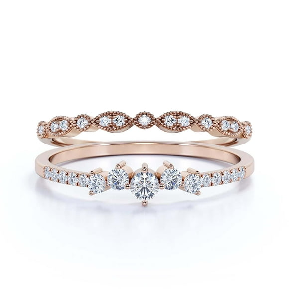 Tailor-Made Promige Ring 1.10 Carat Round Cut Diamond Moissanite Cheap Engagement Ring Wedding Band Ring in 10k Solid Rose Gold, Bridal Set, Matching Band, Fairy Ring
