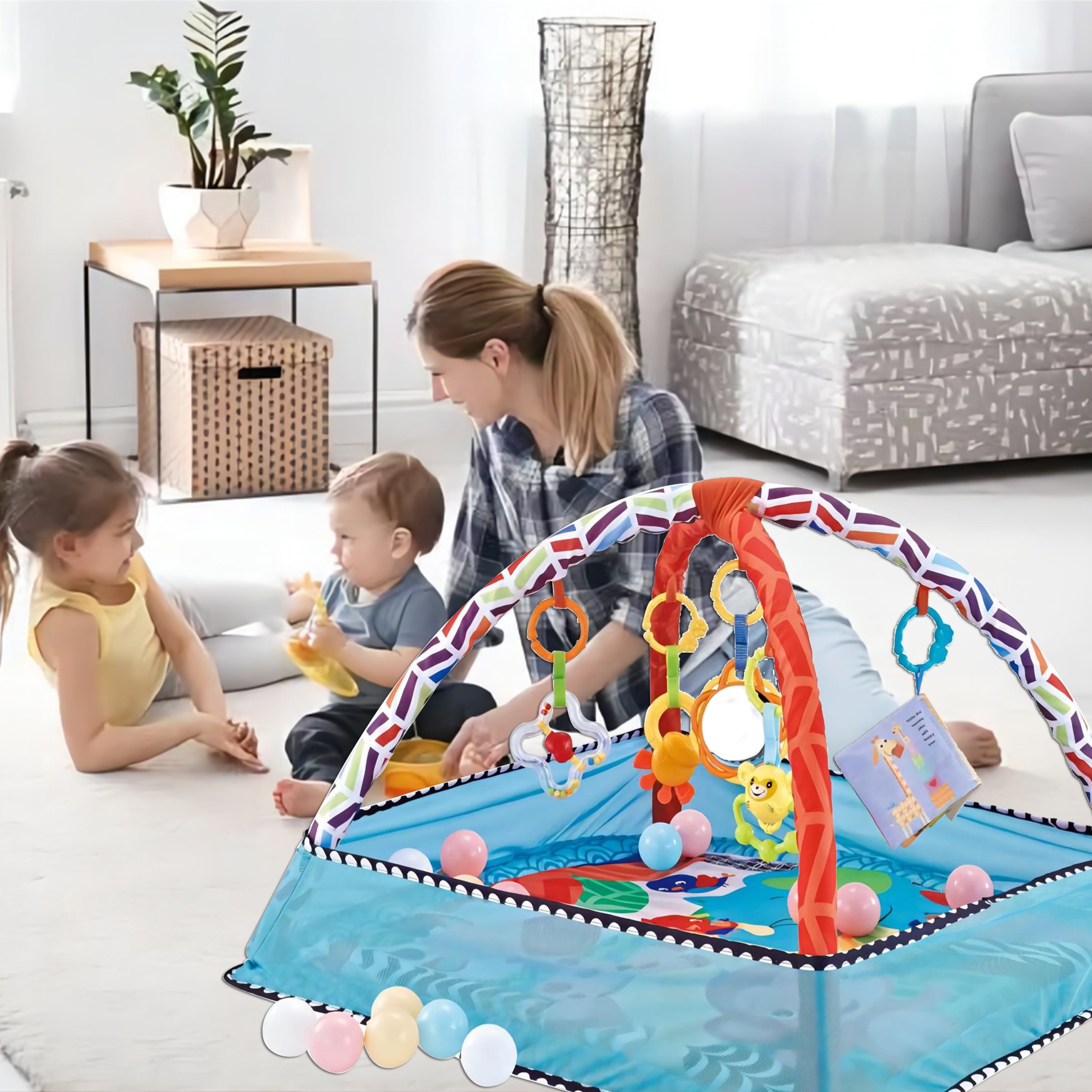 Ltrototea Playpen Play Mat in Blue，Compact Packaging, Space-Saving, Includes Ocean Balls for Baby's Immersive Fun