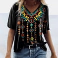 thumbnail image 2 of Blusa étnica con estampado geométrico y cuello en V de manga corta occidental Retro informal para mujer Pompotops hkajfhjk458555, 2 of 8