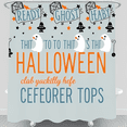 thumbnail image 1 of Whimsical Light Blue Halloween Shower Curtain with Cute Ghosts & Playful Text - Fun & Festive Bathroom Decor, 1 of 4