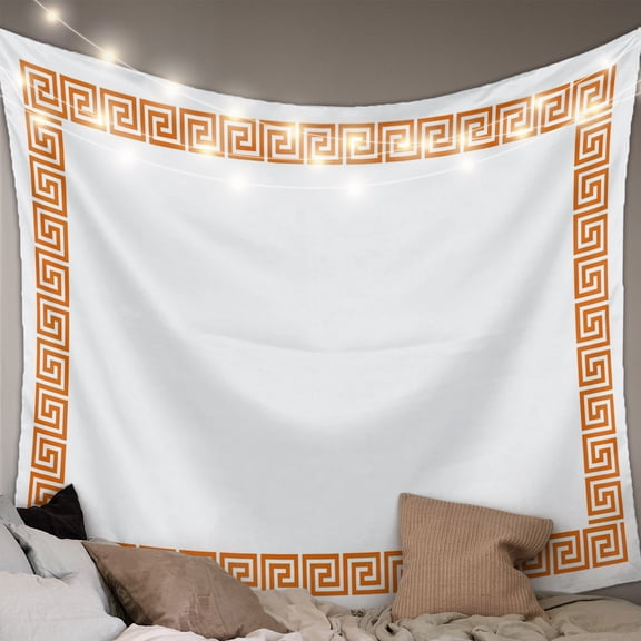 Orange Geometric Large Tapestry for Bedroom Wall Hanging Tapestry, Modern Key Greek Design Abstract Art Ceiling Backdrop Tapestries Poster Blanket Wall Decor for Teens Room Living Room Dorm 85" x 90"