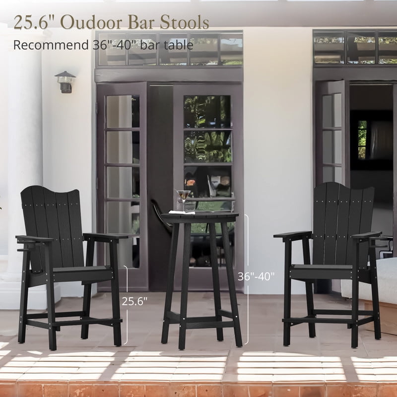 Dycanpo 25.6'' Tall Adirondack Chair with Cup Holder,All-Weather Outdoor Bar Stools,HDPS-Black