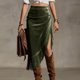 thumbnail image 2 of Falda de Franja para Mujeres de Cintura Alta Bodycon Midi Asimétrica Split Western Style, 2 of 8