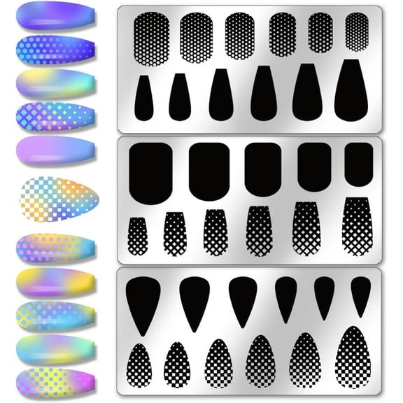 1 Set 3pcs Color Block Nail Art Templates 35 Patterns Gradient Texture Style Nail Stamping Plate Nail Art Stencils Stainless Steel Plates for Nail Design Print Manicure Salon