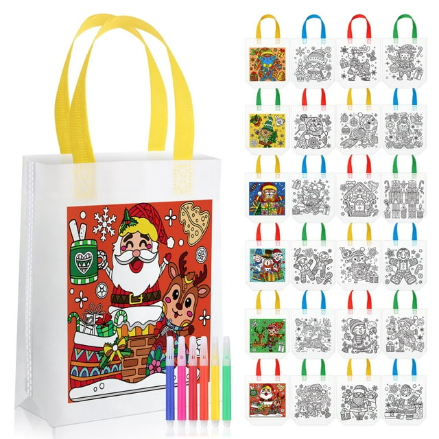 SilTriangle 24 bolsas navideñas para colorear con 144 rotuladores, 20 x 25 cm