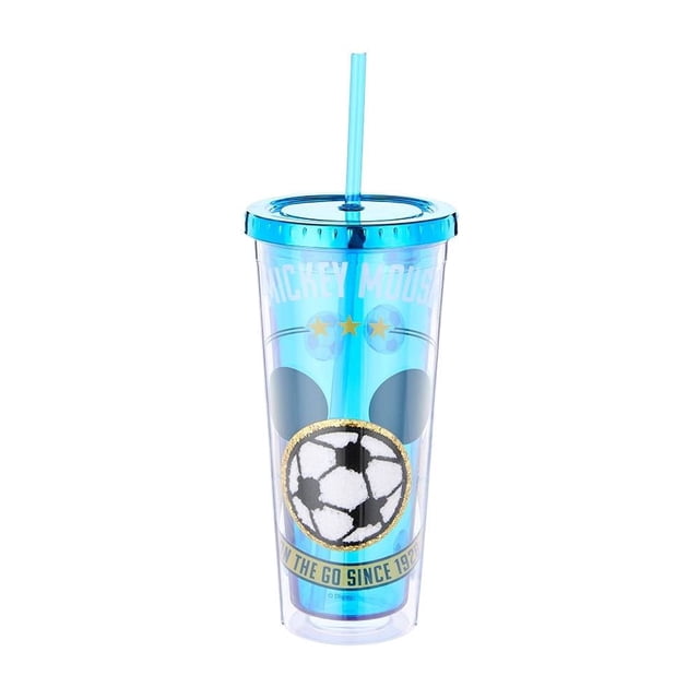 Vaso Disney Mickey de Plástico de Doble Pared con Tapa y Popote de 650 ml.