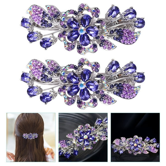 MLINS Elegant Rhinestone Hair Clips for Women Purple Alloy Material Perfect for Parties and Everyday Use 2 Pieces