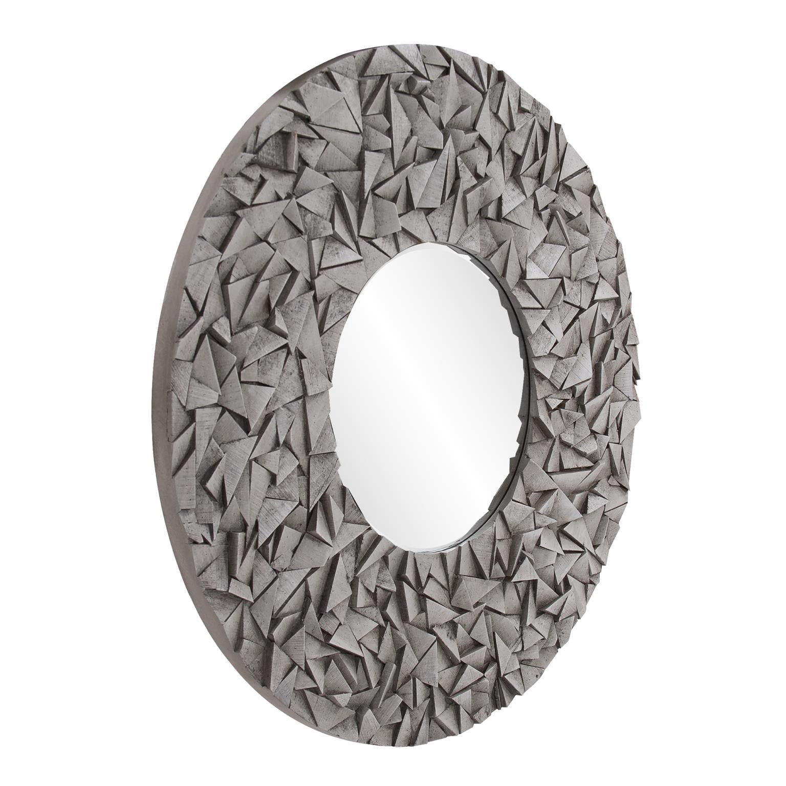 Tyler Dillon Gray Round Wall Mirror with Wood Block Mosaic Frame - 38"D