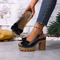 thumbnail image 4 of Dakaela Women's Slingback Chunky Heels Sandals Open Toe Leather Bow Platform Wedge Dress Walking Pumps Shoes for Prom Wedding Party Black 7, 4 of 7