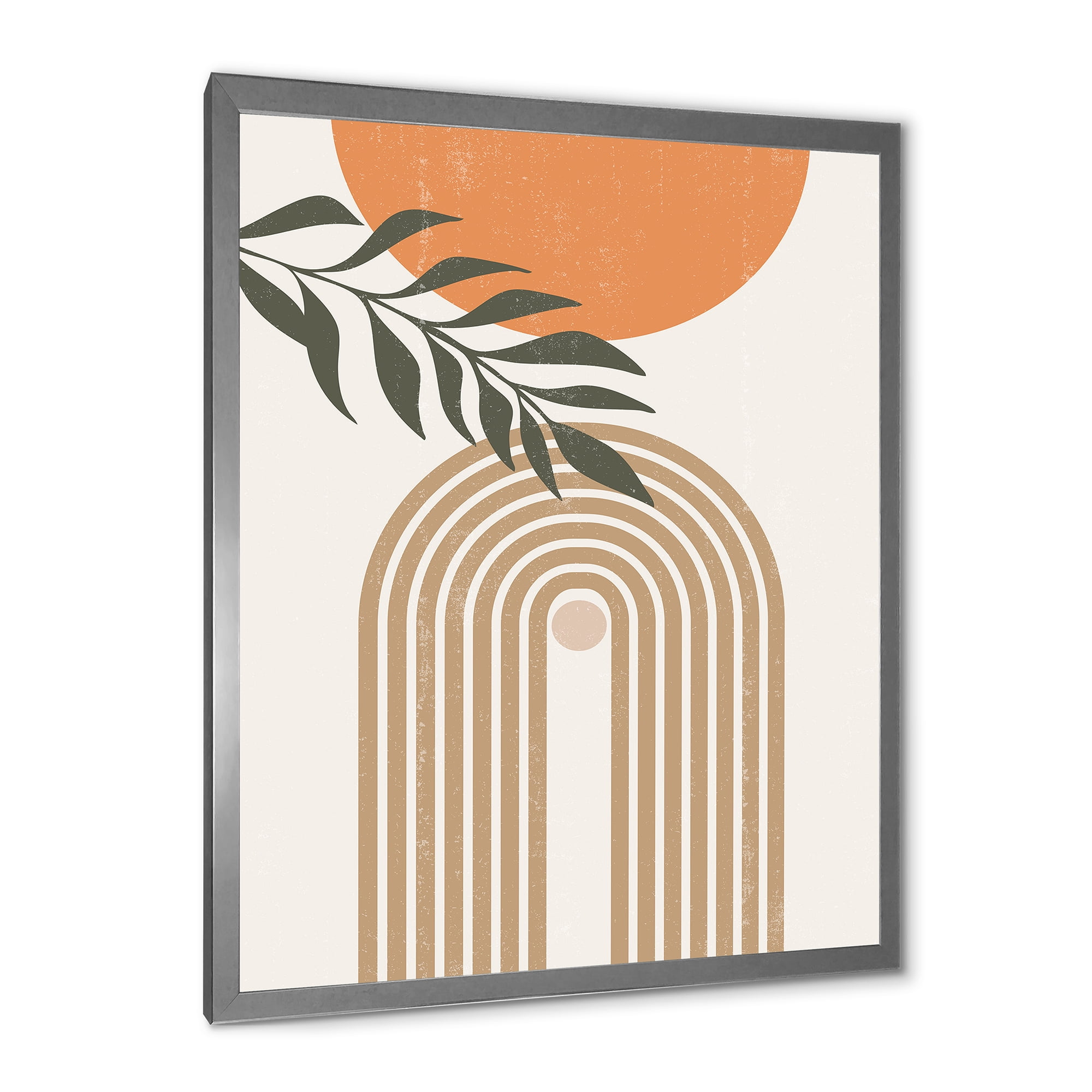 Designart 'Abstract Moon Sun Leaves I' Modern Framed Art Print