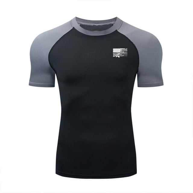 Kalauyu Men's Compression Shirts Short Sleeve Workout Gym T-Shirt Running Tops Cool Dry Sports Base Layer Athletic Undershirts