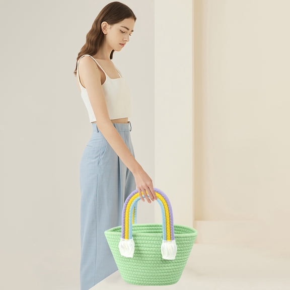 Specollect Wicker Picnic Basket with Double Folding Handles,Willow Picnic Hamper,Natural Hand Woven Easter Basket,Easter Eggs and Candy Basket,Bath Toy and Kids Toy Storage,Gift Packing Basket