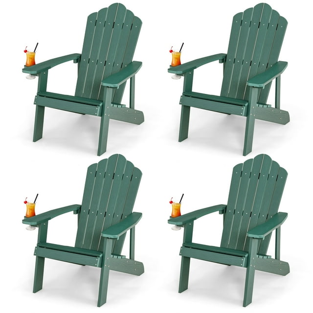 Patiojoy Chaise Adirondack 4 Pcs Hanches Chaise Adirondack avec Porte-Gobelet Grain de Bois Réaliste Chaise d'Extérieur Résistante aux Intempéries pour Capacité de Poids de 380 Lb Vert Foncé
