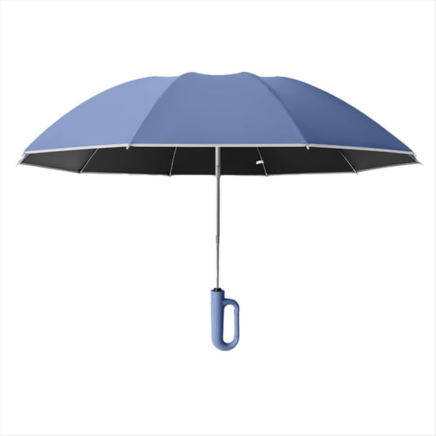 Paraguas Plegable Inverso Completamente Automático con Rayas Reflectantes A Prueba de Viento Paraguas UV para Viajes con Manejar de Mosquetón,C