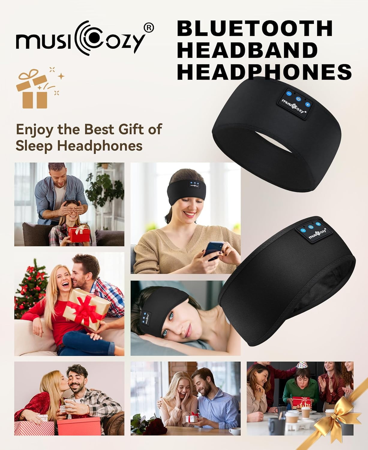 ZLC Bluetooth 5.4 Sleep Headphones Headband, Wireless Music Earphones Sleeping Eye Mask, Cool Tech Gadgets for Women, Mom, Sports, Workout, Running, Unique Gifts