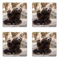 thumbnail image 1 of Bear Coaster Set of 4, Friendly Animal Sitting and Waving a Paw in the Zoo Funny Wild Mammal Gesture, Square Hardboard Gloss Coasters, Standard Size, Brown Beige, by Ambesonne, 1 of 2