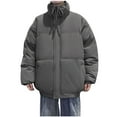 thumbnail image 2 of dzxyzu Puffer Jacket for Men Fashion Solid Color Zipper Pocket High Neck Drawstring Winter Warm Outwear Tops Long Sleeve Thick Hoodless Casual Cotton-Padded Jacket Coat Tops 2024 Winter Saving, 2 of 7