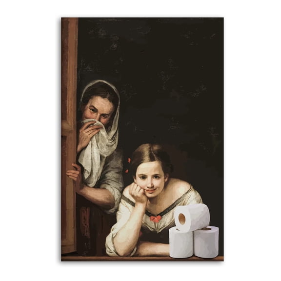 Funny Bathroom Two Women At A Window Print Photo Art Painting Canvas Poster Home Decorative Bedroom Modern Decor Posters Gifts 12x18inch(30x45cm)