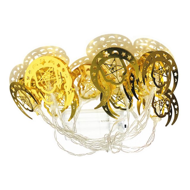 Kearding EID Mubarak LED Luna cadena de luz decoración ventana lámpara cadena para el hogar islámico musulmán fiesta Eid decoración Kareem Ramadán Iluminación navideña Oro Typ B Kearding HA004368-04