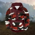 thumbnail image 2 of Wrtxtat Men's Sweatshirt Cargo Style Camouflage Printed Pullover Long Sleeve Quarter Zip Drawstrings Hoodies Outdoor Sports Trainning Hiking Tops Wine#10 XXL, 2 of 3