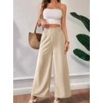 thumbnail image 6 of Women Linen Palazzo Pants Summer Boho Wide Leg High Waist Casual Lounge Pant Travel Vacation Outfits Apricot M, 6 of 9