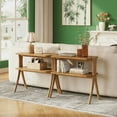 thumbnail image 4 of 2-Tier Narrow Side Table, Walnut Wood Grain, Herringbone Legs, for Small Spaces/Living Room/Bedroom, 4 of 6
