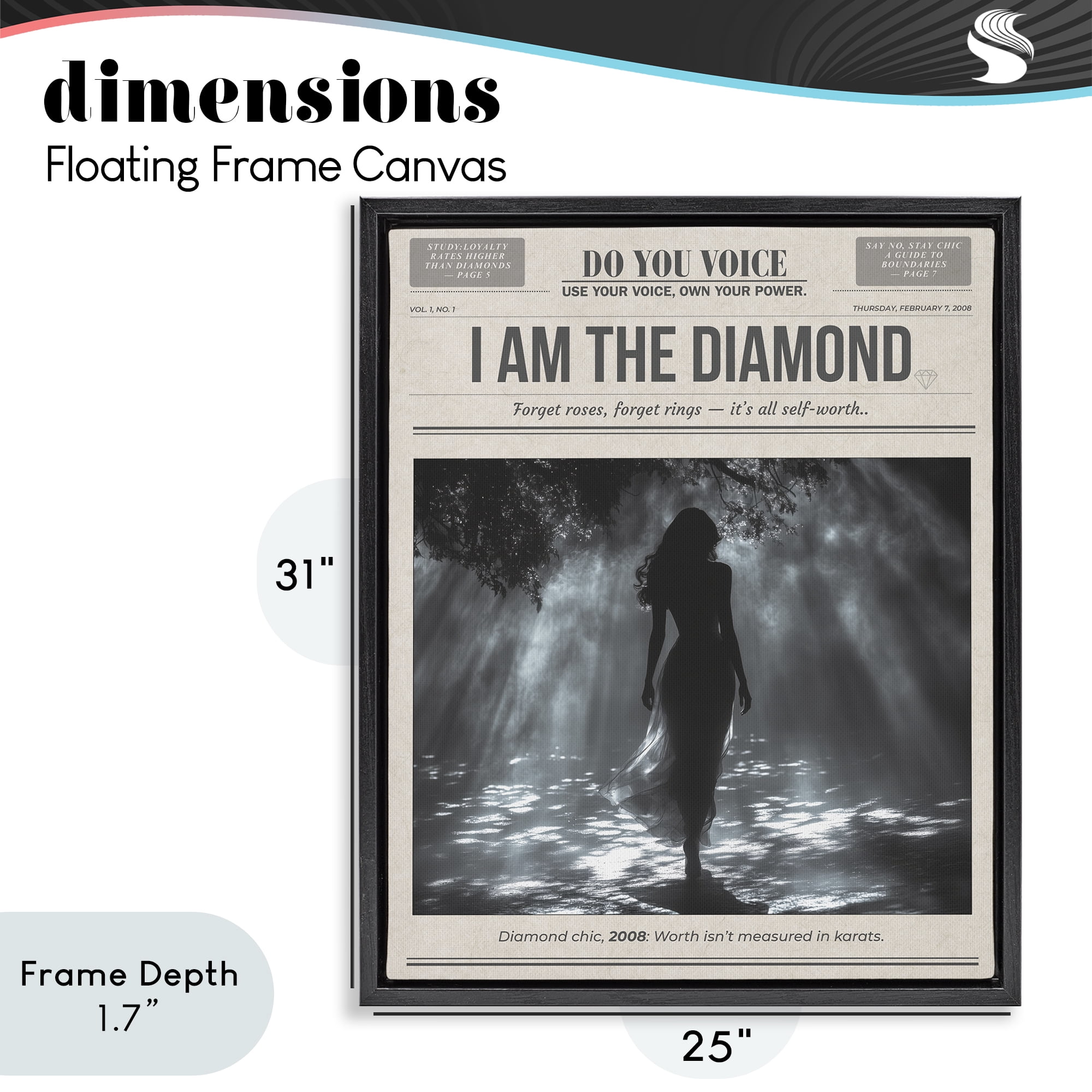 Stupell Industries Diamond Chic Newspaper Black Framed Floater Canvas Wall Art, design by A Barefoot Stylist
