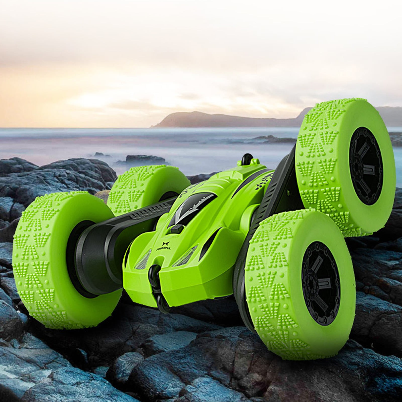Green Green 2.4Ghz High Speed Mini Rc Stunt Car Double Sided 360 Degree Rotating Tumbling Toy With Lights