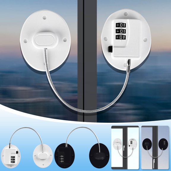 Safety Cabinet Lock with Combination Code, Baby Proof Drawer & Refrigerator Lock, Window and Sliding Door Limiter Strap (Black/White)