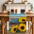 thumbnail image 2 of Table Runner 108 Inches Long for Kitchen Dining, Spring Sunflowers Dresser Scarf Farmhouse, Dining Table Decorations for Wedding/Parties, Yellow Floral Turquoise Farmhouse Wood Grain 13 x 108 In, 2 of 8